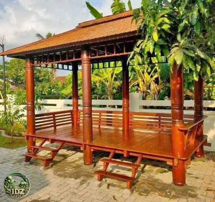 saung bambu β Gazebo Kayu Jati untuk Taman Minimalis hingga Taman Tropis