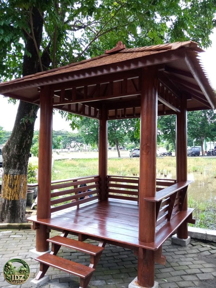 Gazebo Kayu Jati untuk Taman Minimalis hingga Taman Tropis hasil penataan