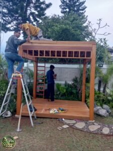 Foto hasil kerja Pemasangan Pergola Kayu Jati di Puncak Bogor